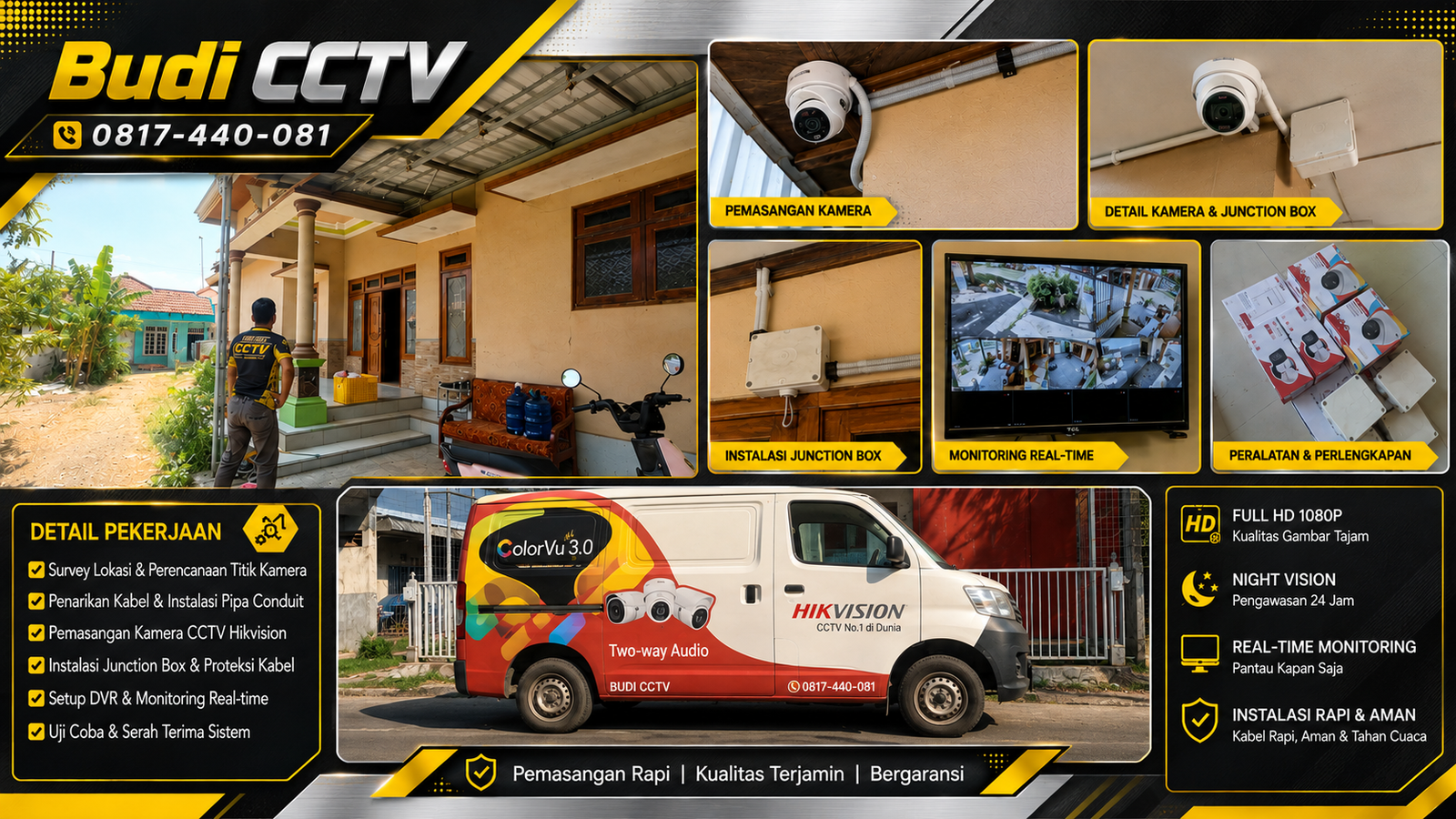 Instalasi CCTV Hikvision Two Way Audio Brebes, Kabel Tertata Rapi